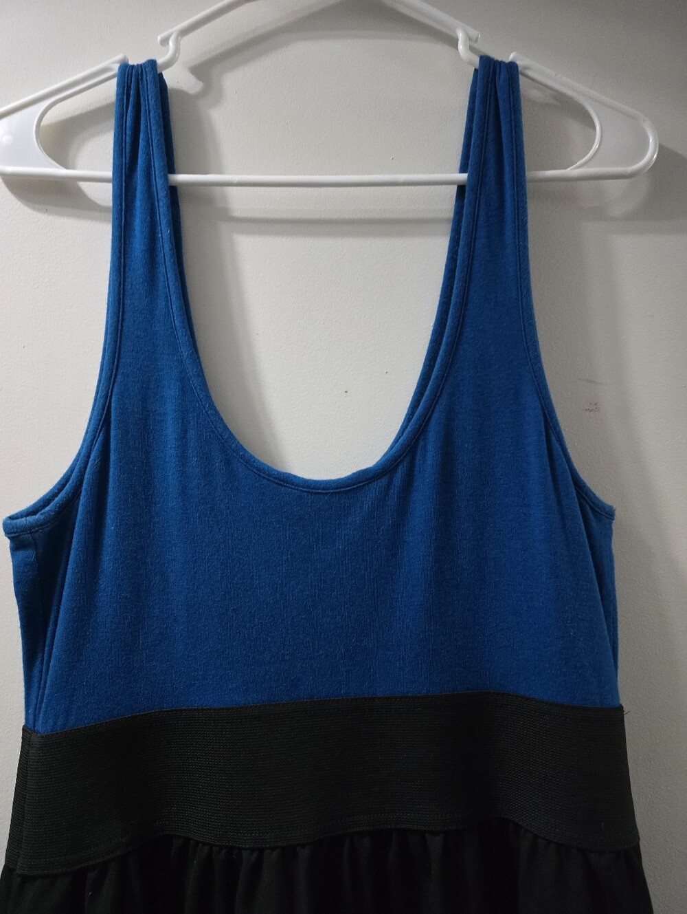 Women's Blue and Black Sleeveless Tank Top with Contrast Waist